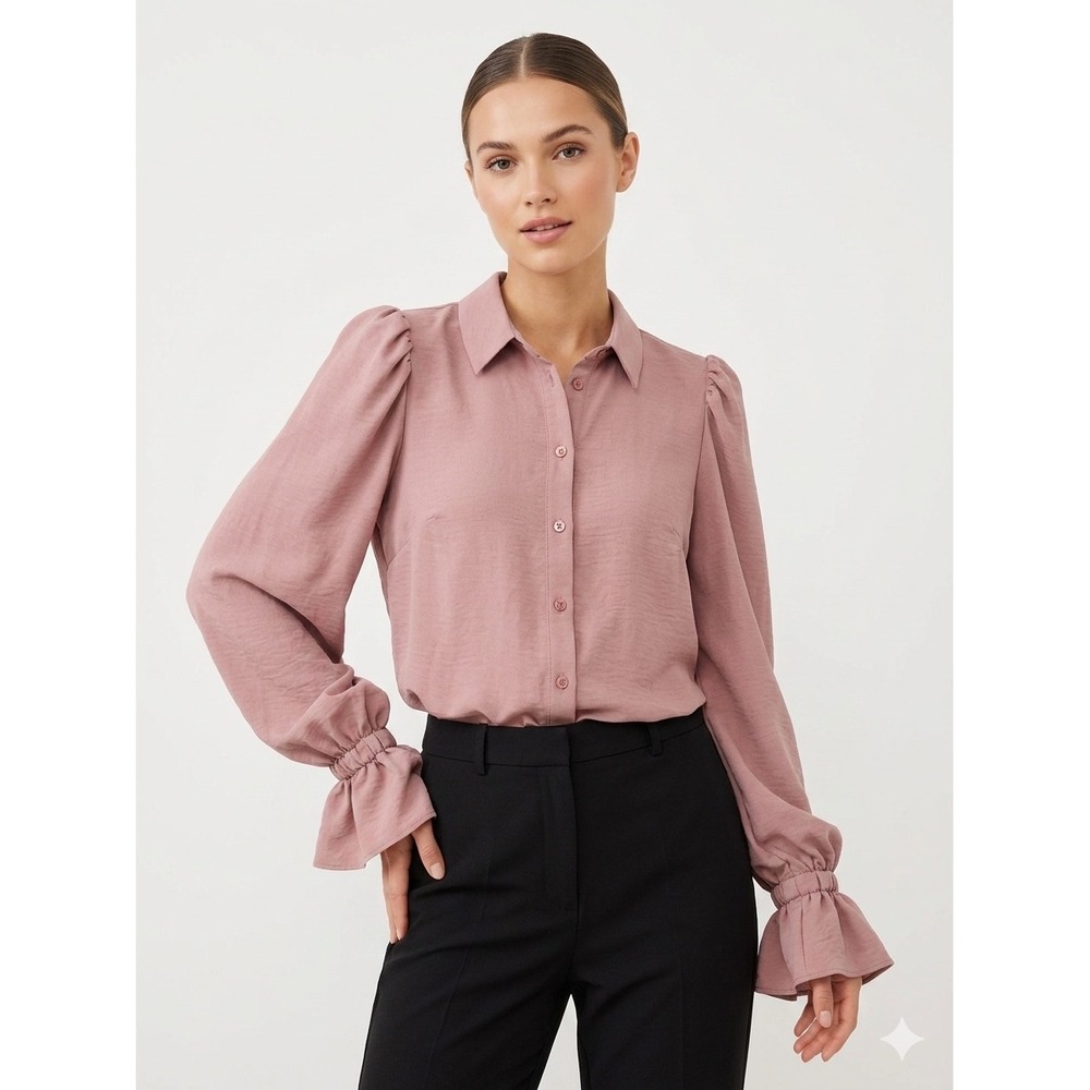 ASOS DESIGN Peasant Cottage Fairy Dusty Rose Puff Sleeve Flared Button Down 10